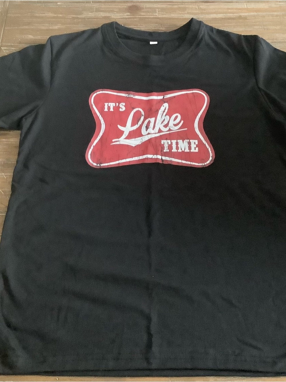 SHEIN Black Short Sleeve Tee with Red 'It's Lake Time' Graphic